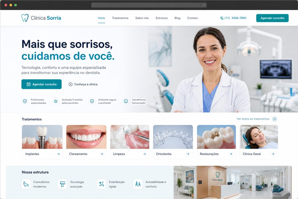 Tela fictícia de site para dentista